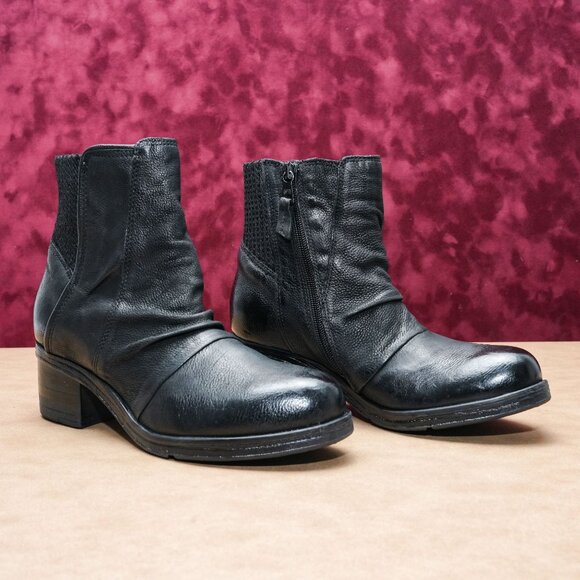 Miz Mooz Women Scarlett Black Leather Heel Zip Ankle Boots sz 7.5US EUR38 - Picture 1 of 8